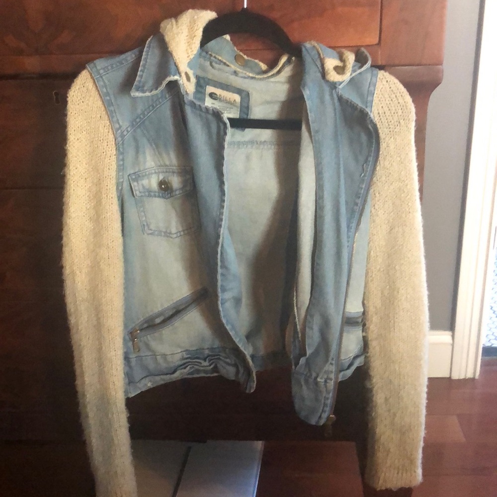 Billabong knit sleeve and hooded jean jacket